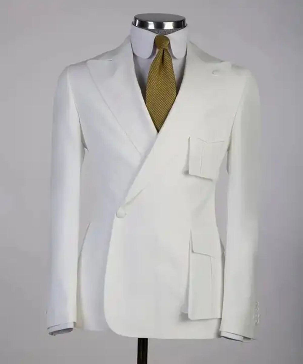 Conjunto de traje de 2 piezas para hombre, color amarillo, con bolsillos cuadrados, esmoquin formal ajustado, para graduación, para novio, boda, blazer, pantalones, chaqueta y pantalones 