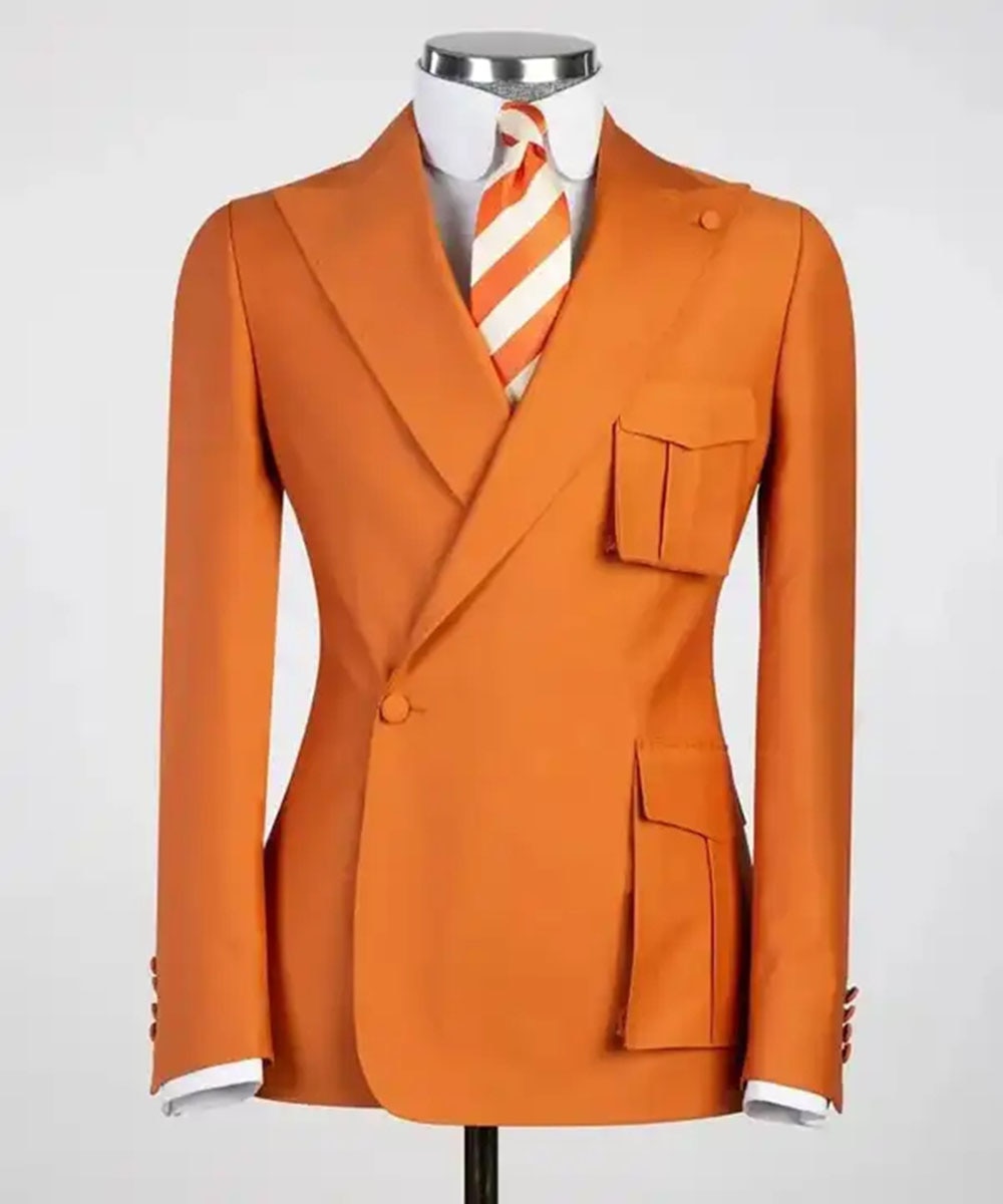 Conjunto de traje de 2 piezas para hombre, color amarillo, con bolsillos cuadrados, esmoquin formal ajustado, para graduación, para novio, boda, blazer, pantalones, chaqueta y pantalones 
