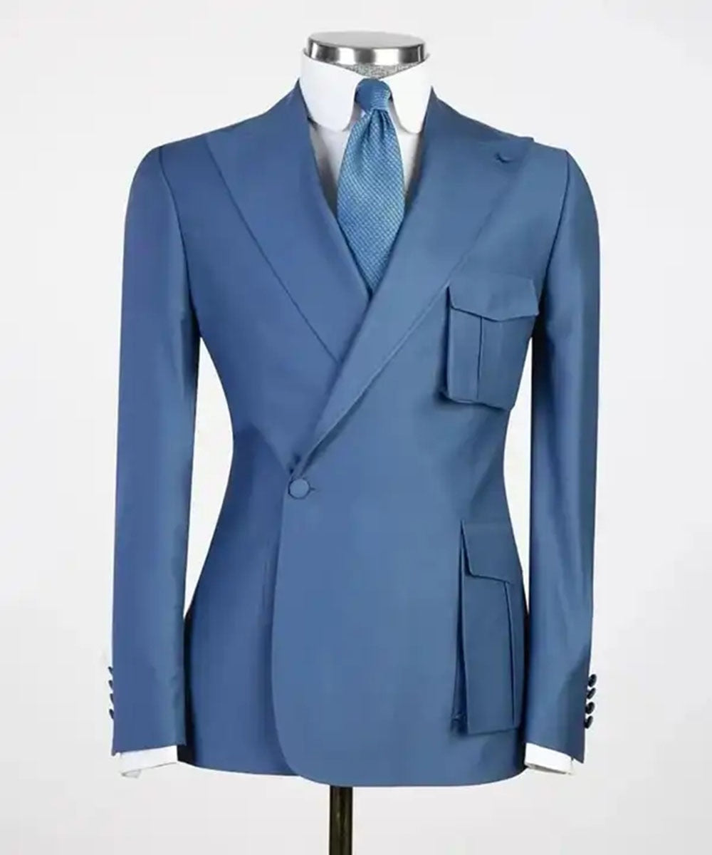 Conjunto de traje de 2 piezas para hombre, color amarillo, con bolsillos cuadrados, esmoquin formal ajustado, para graduación, para novio, boda, blazer, pantalones, chaqueta y pantalones 