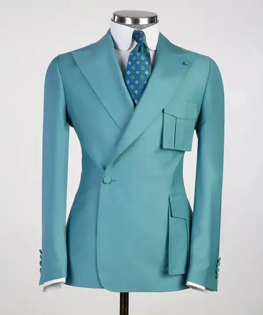 Conjunto de traje de 2 piezas para hombre, color amarillo, con bolsillos cuadrados, esmoquin formal ajustado, para graduación, para novio, boda, blazer, pantalones, chaqueta y pantalones 