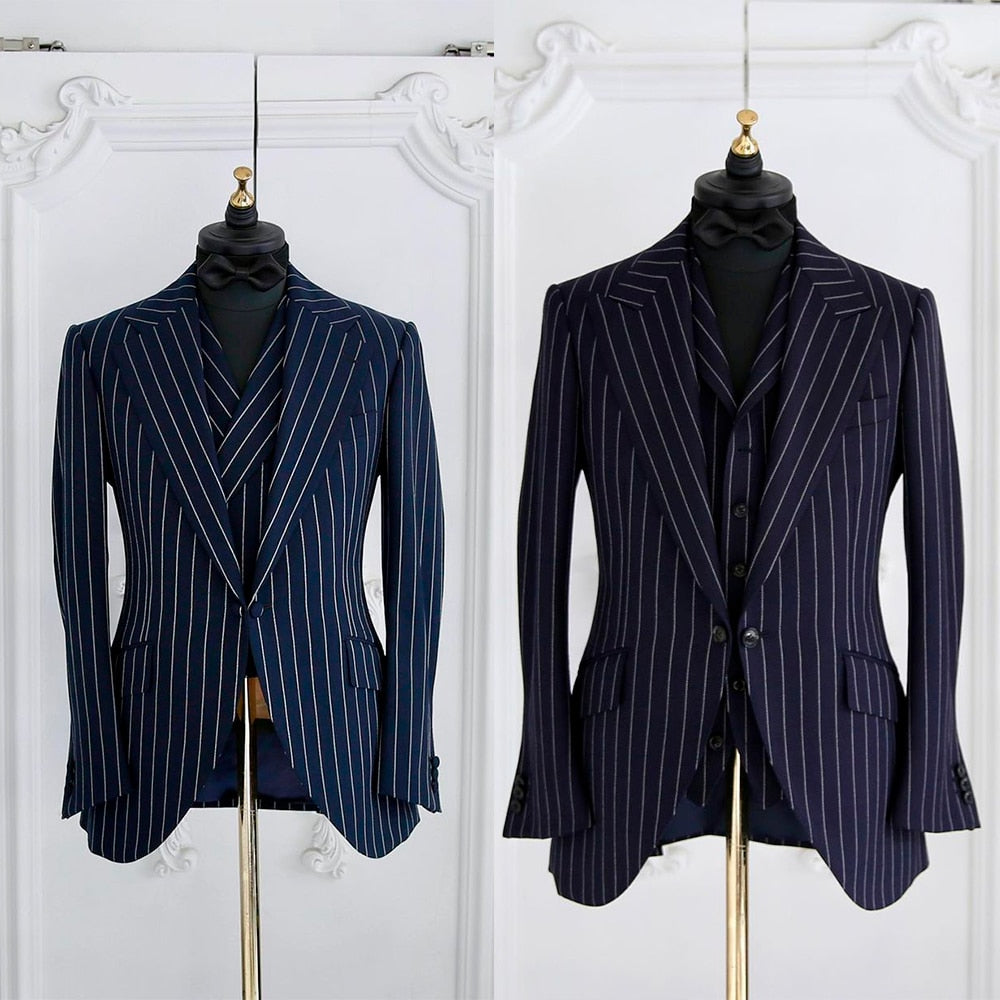 Costume décontracté à rayures pour homme, 3 pièces, revers, smoking de créateur pour mariage, occasions formelles 
