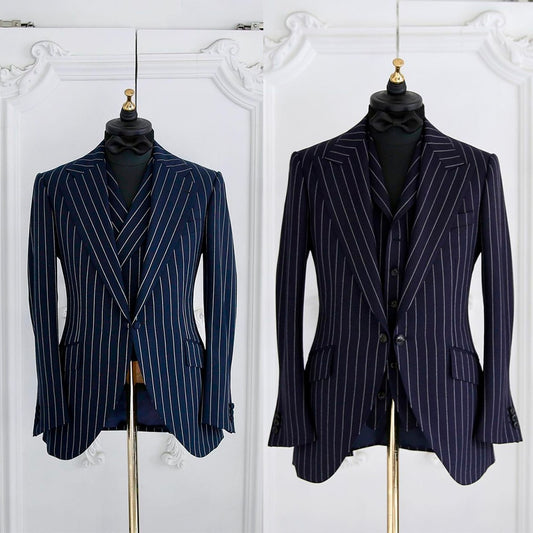 Casual Stripe Men Suits With 3 Pieces Lapel Designer Wedding Formal Occasion Tuxedos