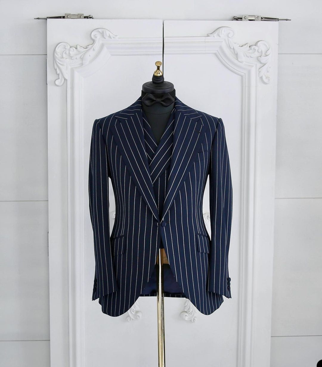 Costume décontracté à rayures pour homme, 3 pièces, revers, smoking de créateur pour mariage, occasions formelles 