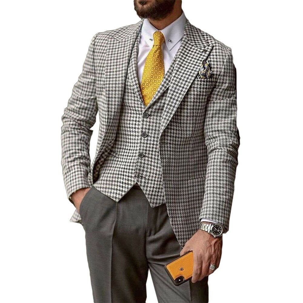 Trajes clásicos de caballero para hombre con chaqueta y chaleco de dos piezas, esmoquin de diseño empresarial para bodas y ocasiones formales.