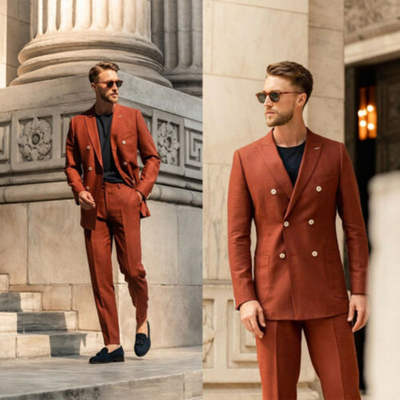 Trajes de hombre, esmoquin a medida, 2 piezas, doble botonadura, color liso, chaqueta de esmoquin, abrigo, traje formal de graduación a medida. 