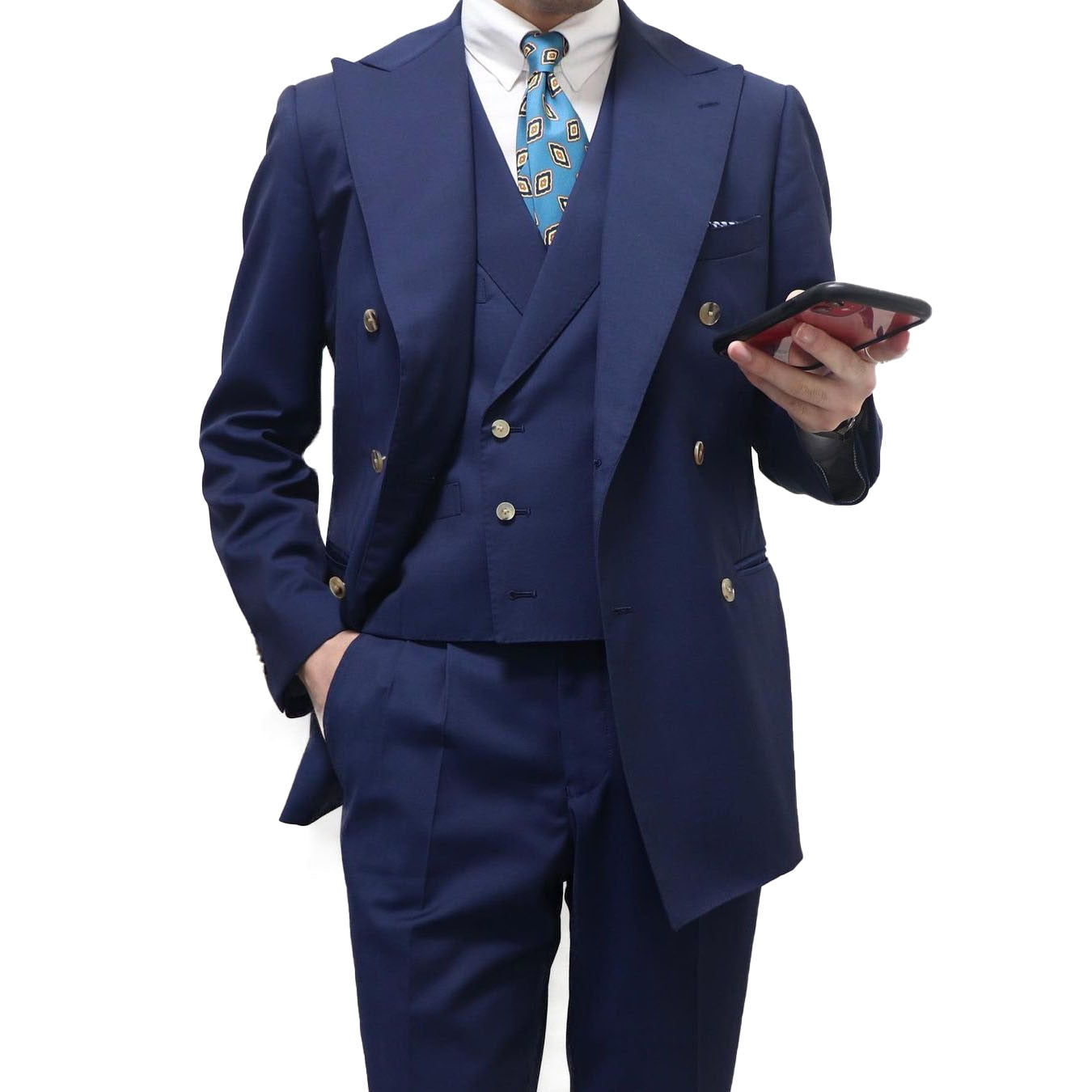 Dark Blue Classic Business Men Suits With Three Pieces Jacket Vest Pants Custom Made Designer Wedding Formal Occasion