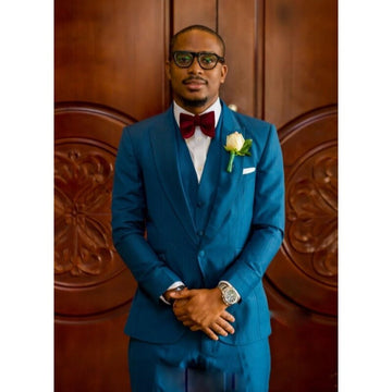 Blue Groom Tuxedos Peak Lapel Men Wedding Tuxedos Man Jacket Blazer 3 Piece Suit(Jacket+Pants+Vest+Tie)