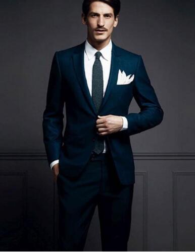Traje azul para hombre, estilo Terno, con solapa de muesca, blazer ajustado a medida, 2 piezas (chaqueta + pantalón) 