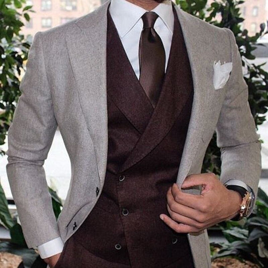 Casual Custome Homme Grey Men Suits Wedding Suits Tuxedos Three Pieces Blazers Jacket+Pants+Vest