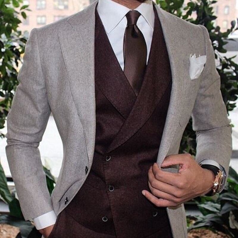 Costumes gris décontractés pour hommes, costumes de mariage, smokings trois pièces, blazers, veste, pantalon et gilet 