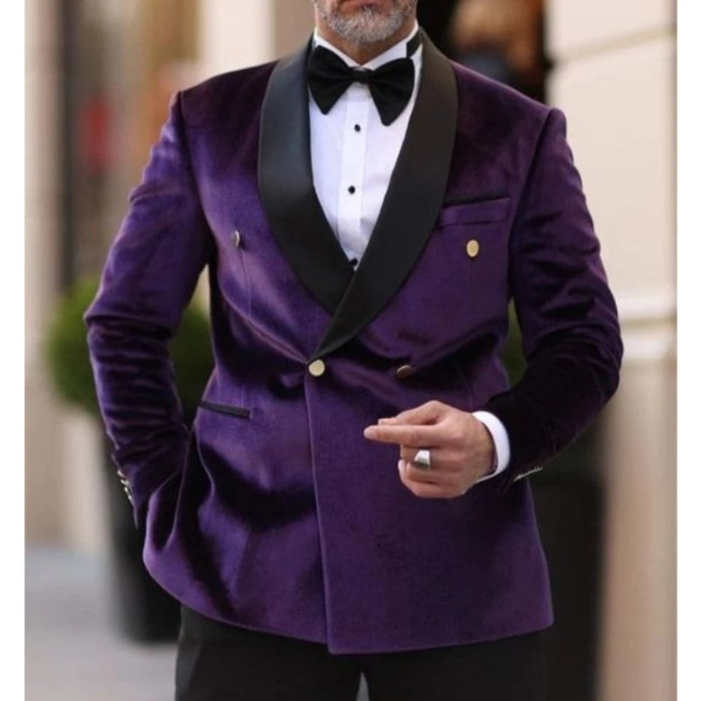 Design Velvet Men Blazer Purple 1 Piece Fashion Shawl Lapel Wedding Tuxedo Jacket Slim Fit Prom Party Dinner Blazer