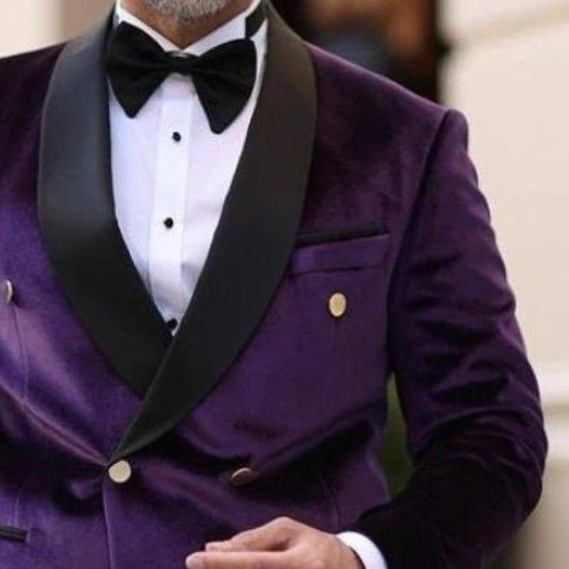 Design Velvet Men Blazer Purple 1 Piece Fashion Shawl Lapel Wedding Tuxedo Jacket Slim Fit Prom Party Dinner Blazer
