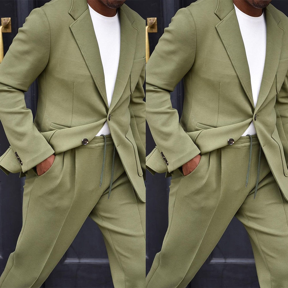 Green Business Men Suits With Two Pieces Jacket Pants Custom Made Designer Success Wedding Party Formal Occasion