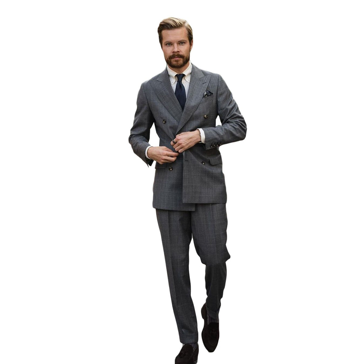 Costume gris pour homme avec deux pièces en treillis, slim, pour mariage, occasion formelle, smoking, veste et pantalon 