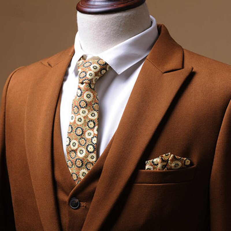 Men Suit Brown 3Pieces(Jacket+Pants+Vest+Tie) Tuxedos One Button Slim Fit Best Man Suit