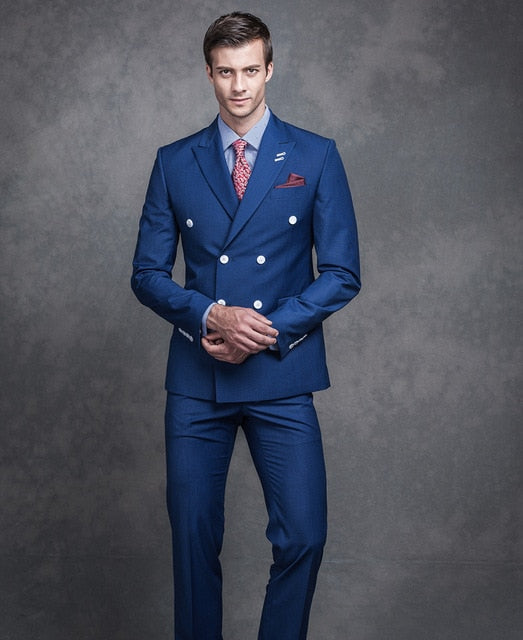 Traje azul marino cruzado para hombre, 2 piezas (chaqueta, pantalón y corbata), hecho a medida. 