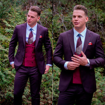 Trajes de negocios morados de última moda para hombre, con chaqueta de un solo pecho, chaleco y pantalones, para boda o ocasión formal.