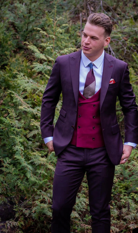 Purple Business Men Suits With Single-Breasted Groom Three Pieces Jacket Vest Pants Custom Made Wedding Formal Occasiom