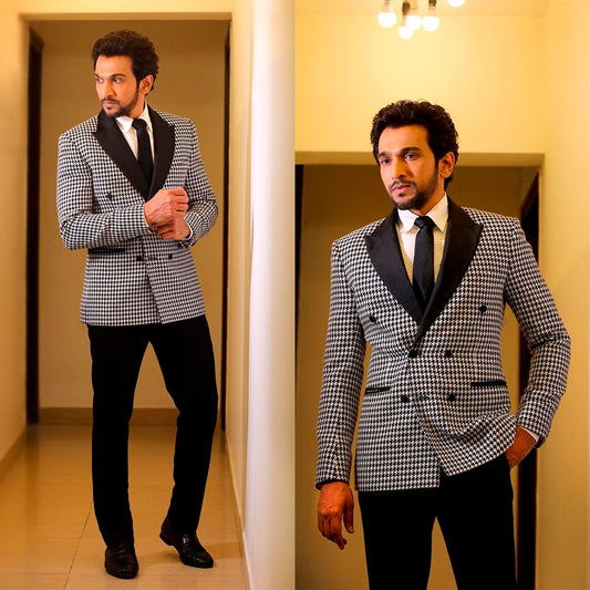 Lattice Classic Men Suit Double Breasted Tailor-Made One-Pieces Jacket Designer Groom Formal Occasion Costume Made