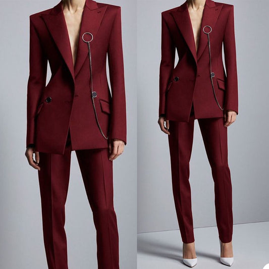 Leisure Burgundy Women Pants Suits Formal Mother of the Bride Suits Slim Fit Evening Party Tuxedos Formal 2 pieces