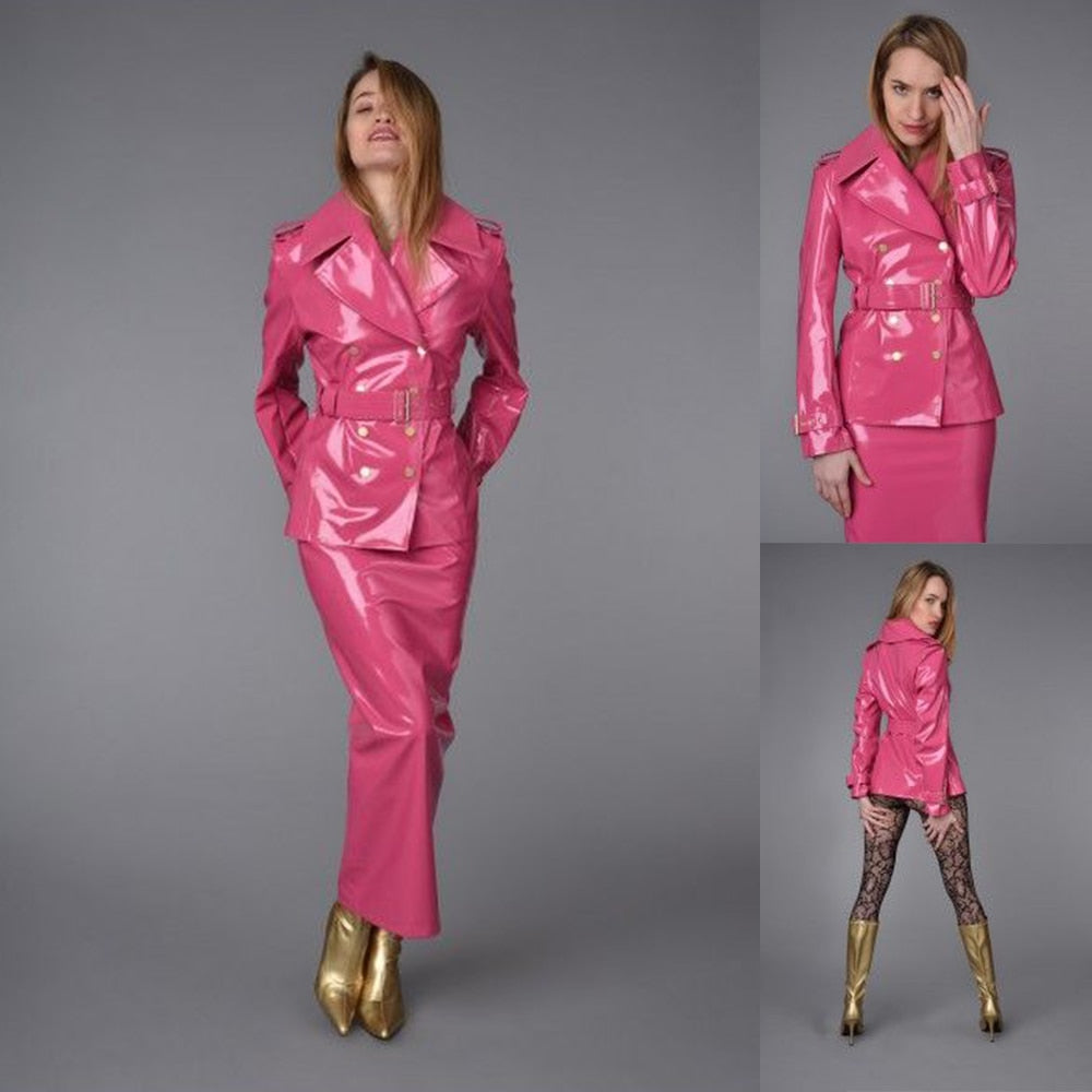 Blazer de cuero rosa para mujer, traje de vestir ajustado para madre de la novia, fiesta de graduación, invitada de boda, 2 piezas 