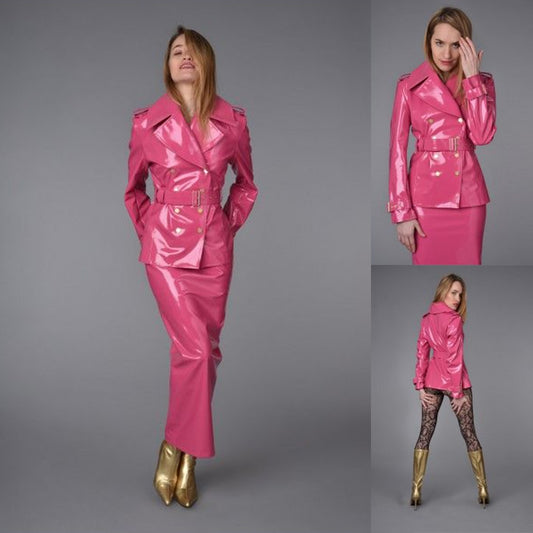Pink Leather Women Blazer Dress Suits Slim Fit Mother of the Bride Prom Party Guest Wedding Wear 2 Pieces