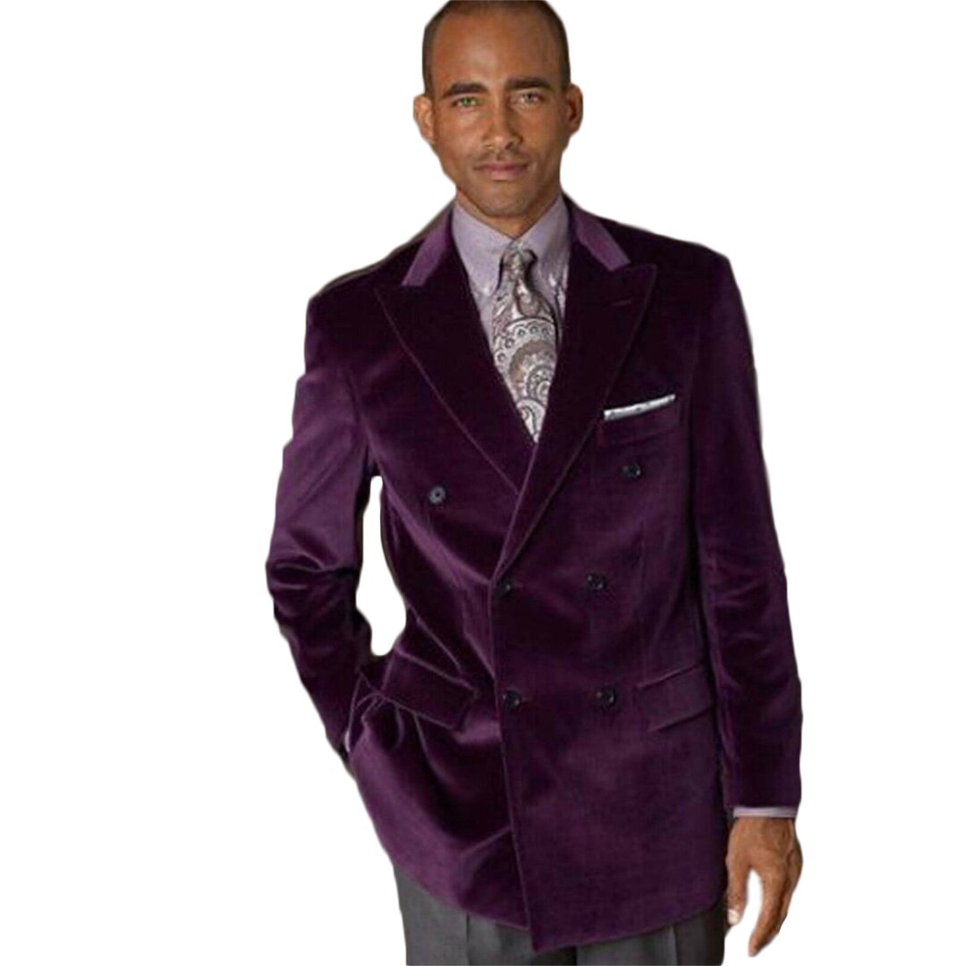 Leisure Pruple Velvet men Coat Suits Beach Groom Best Man Jacket Party Prom Wedding Blazer Tuxedos Custom Made One Piece