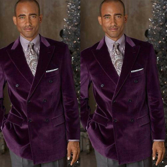 Leisure Pruple Velvet men Coat Suits Beach Groom Best Man Jacket Party Prom Wedding Blazer Tuxedos Custom Made One Piece