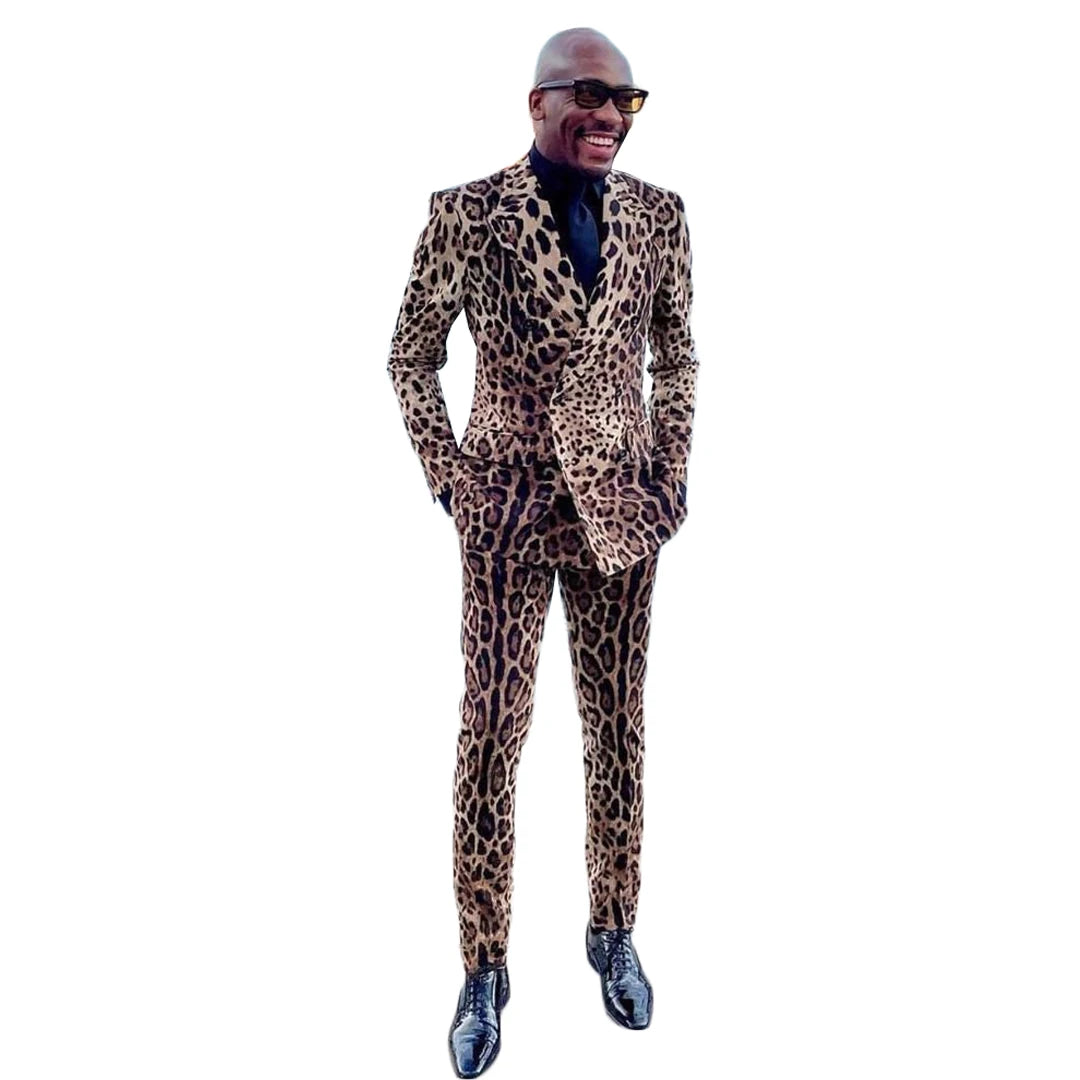 Leopard Print Men Wedding Tuxedos Peaked Lapel Mens Outfits Business Formal Party Wear Jacket Pants Suits 2 Pieces