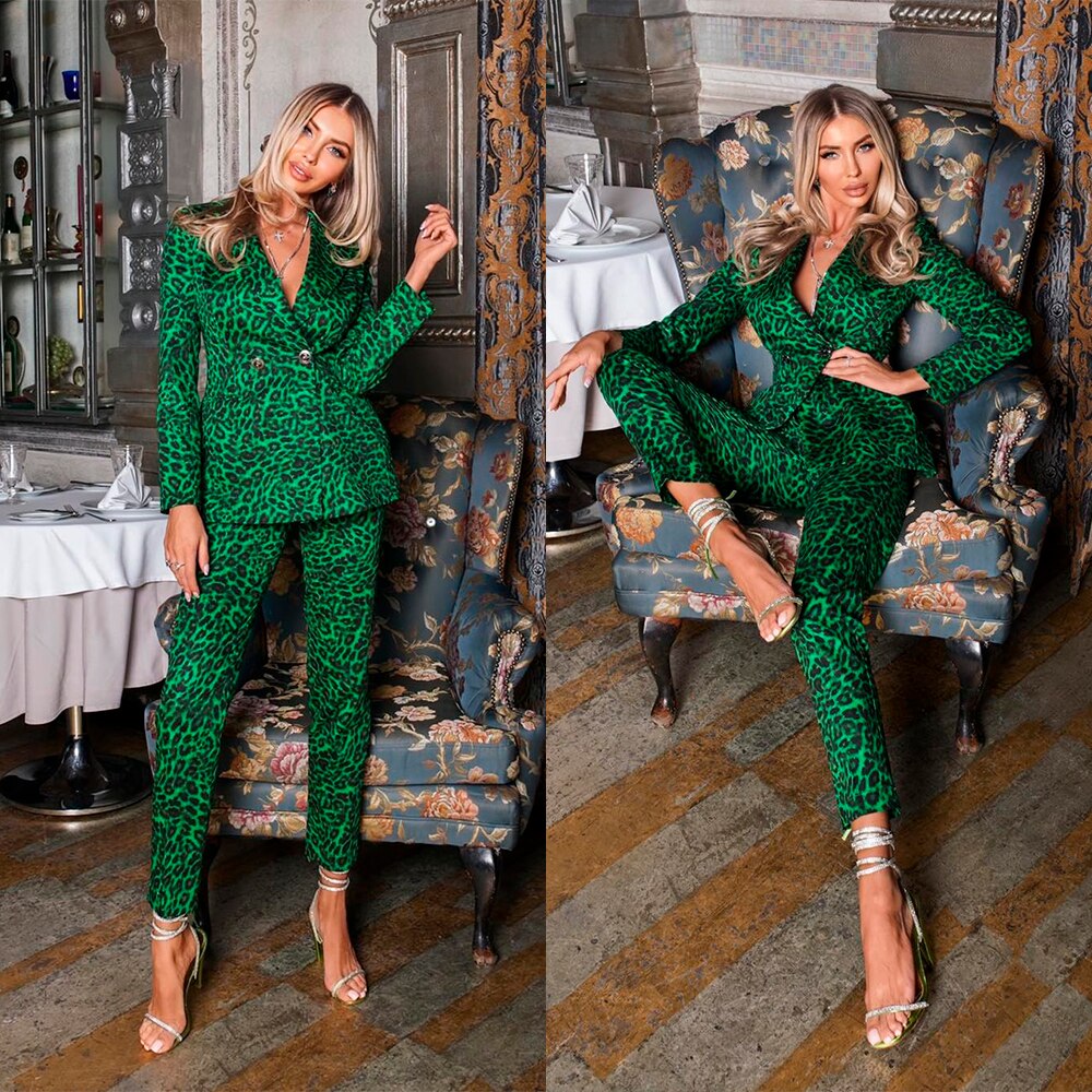 Esmoquin de boda con estampado de leopardo, corte entallado, para madre de la novia, traje de pantalón para fiesta de graduación (chaqueta y pantalón) 