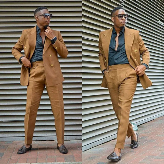Traje de novio marrón claro para boda, esmoquin con solapa de pico para hombre, traje formal de negocios para graduación, traje de 2 piezas (chaqueta + pantalón)