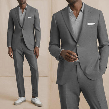 Light Gray Men's Suit 2 Pieces Blazer Pants Single Breasted Peaked Lapel Business Slim Fit Formal Wedding Groom Costume Homme