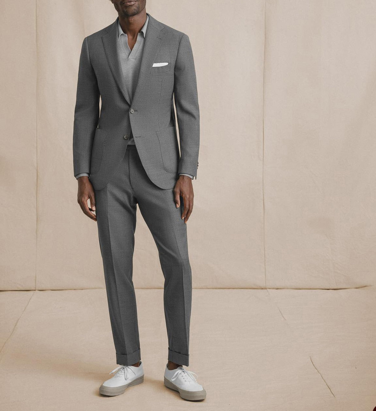 Traje gris claro para hombre, 2 piezas, blazer, pantalón, botonadura sencilla, solapa de pico, corte entallado, traje formal de boda para novio. 