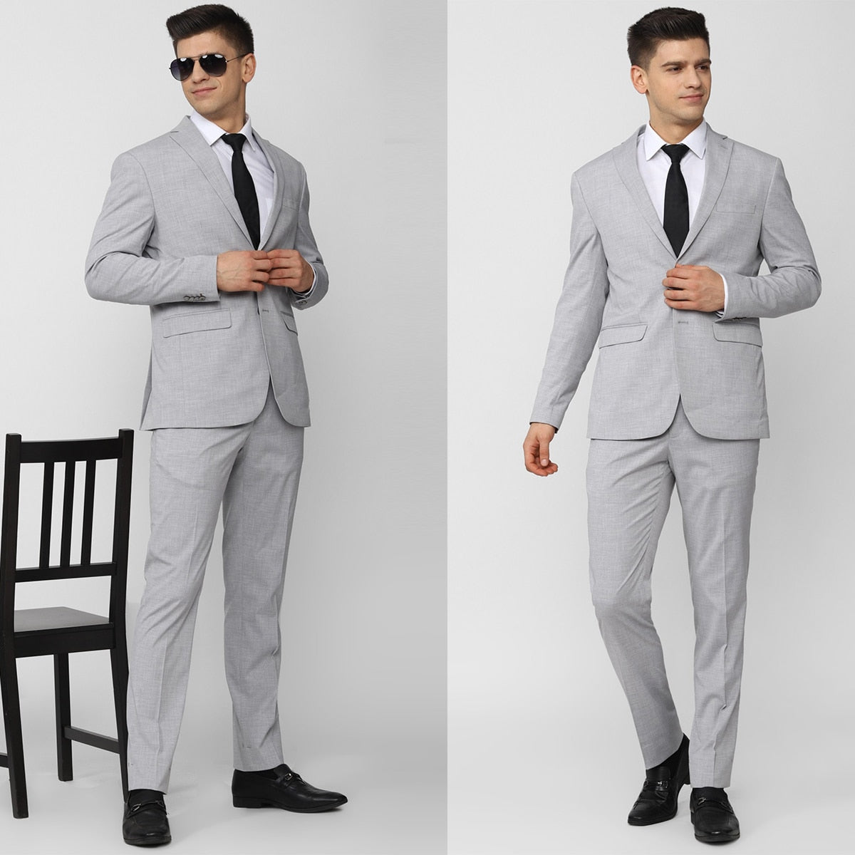 Costume homme gris clair 2 pièces blazer pantalon simple boutonnage revers pointu slim doux affaires moderne mariage marié sur mesure 