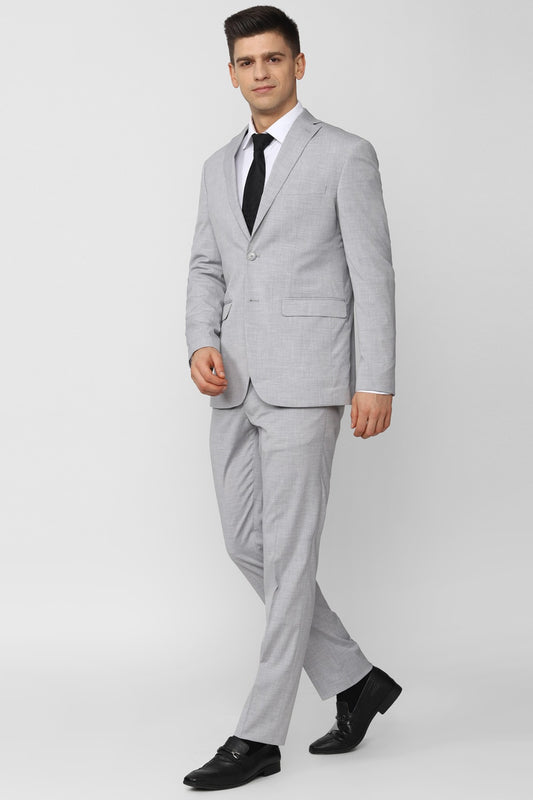Light Gray Men' s Suit 2 Pieces Blazer Pants Single Breasted Peaked Lapel Slim Gentle Business Modern Wedding Groom Tailored