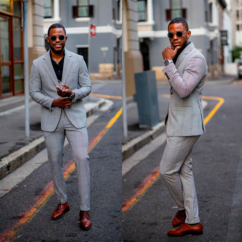Traje a cuadros gris claro para hombre, 3 piezas, corte entallado, a medida, de un solo pecho, para boda, novio, ropa de trabajo, informal, para graduación, a medida 