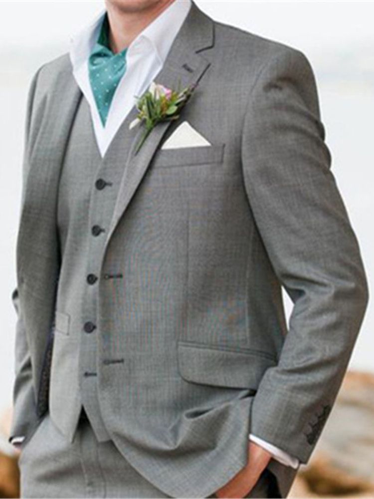 Costume de mariage 3 pièces en laine gris clair pour homme, veste, pantalon et gilet, sur mesure, pour marié, fête, blazer 