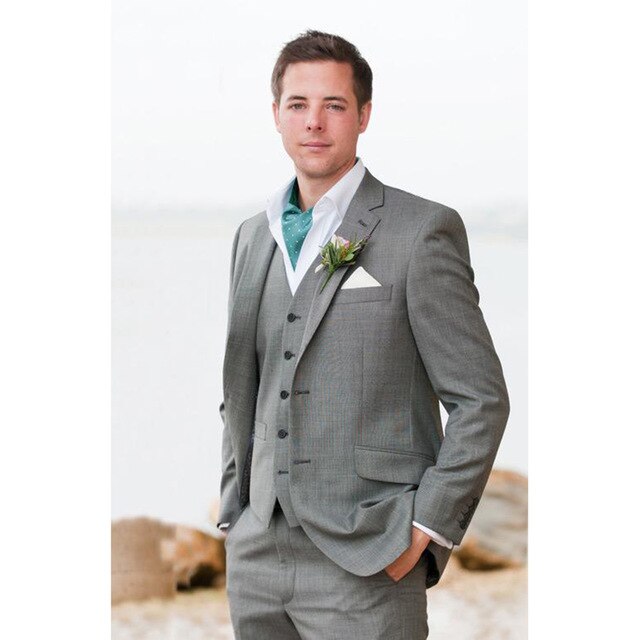 Costume de mariage 3 pièces en laine gris clair pour homme, veste, pantalon et gilet, sur mesure, pour marié, fête, blazer 