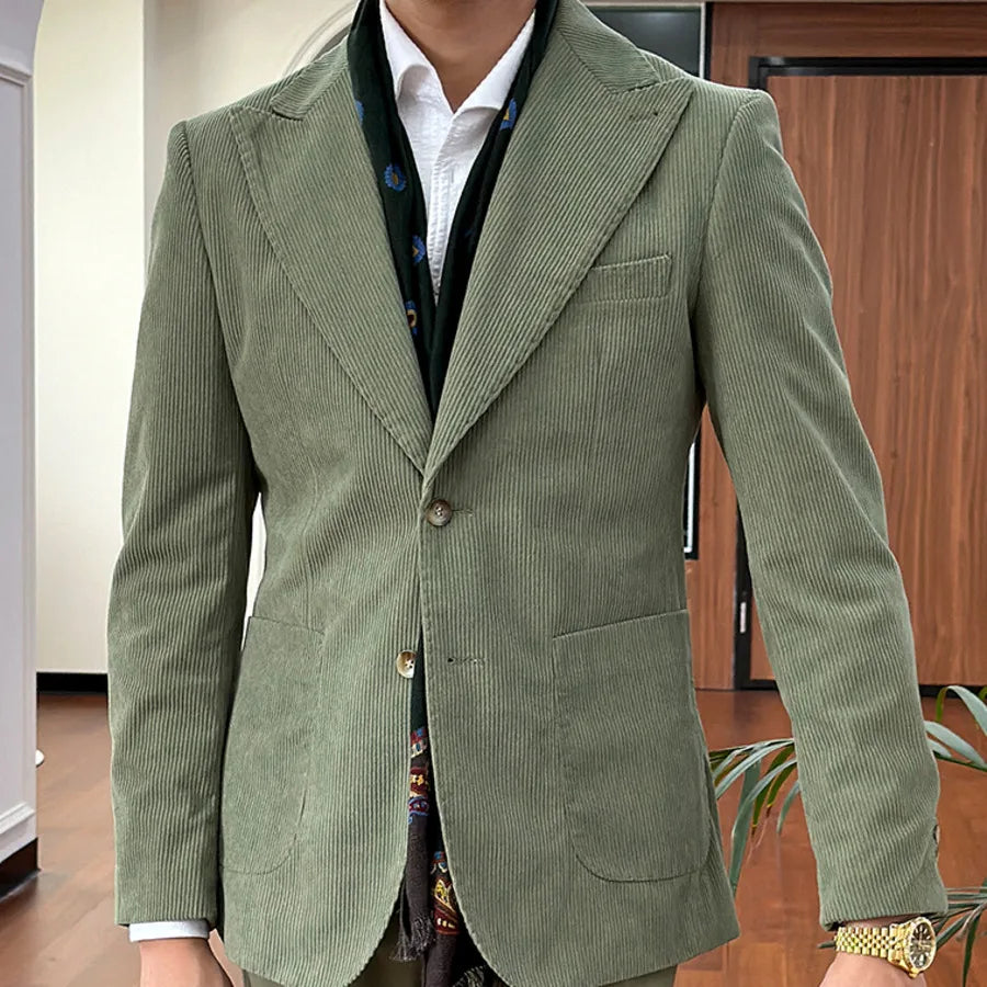 Blazer de bal en velours côtelé vert clair pour homme, costume de gentleman britannique, blazer Naples de haute qualité, costume d'affaires pour homme, blazer Hombre