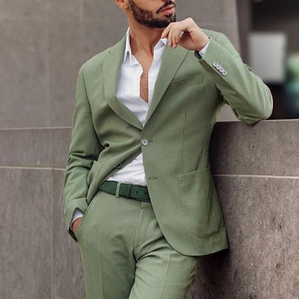 Light Green Notch Lapel Blazer Trousers Men Suits Tuxedo Prom Formal Wedding Pocket 2pcs Jacket Pants