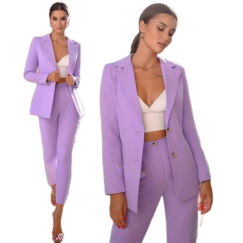 Trajes de negocios morado claro para mujer, 2 piezas, chaqueta ajustada con pantalones pitillo, vestido formal de oficina para fiesta, hecho a medida 