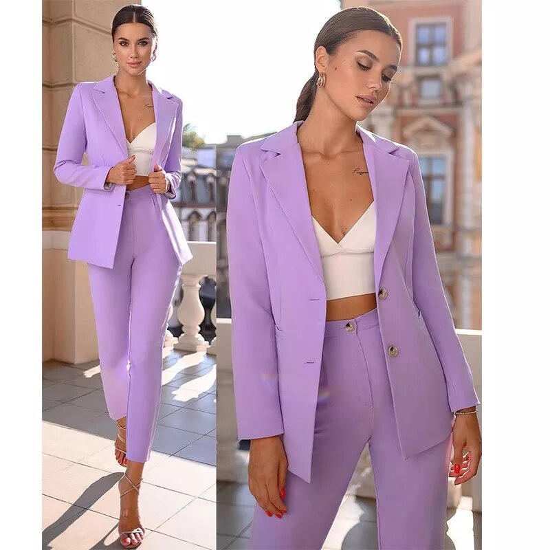 Costume 2 pièces violet clair pour femme d'affaires, veste cintrée avec pantalon crayon, robe de soirée formelle pour le bureau, sur mesure 