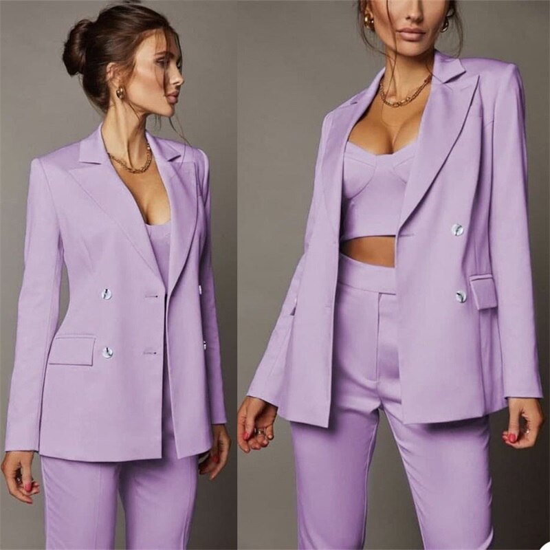 Costume 3 pièces violet clair pour femme, ensemble blazer, robe de soirée formelle, sur mesure, costume d'affaires pour homme (veste, caraco, pantalon) 