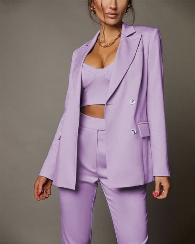 Costume 3 pièces violet clair pour femme, ensemble blazer, robe de soirée formelle, sur mesure, costume d'affaires pour homme (veste, caraco, pantalon) 