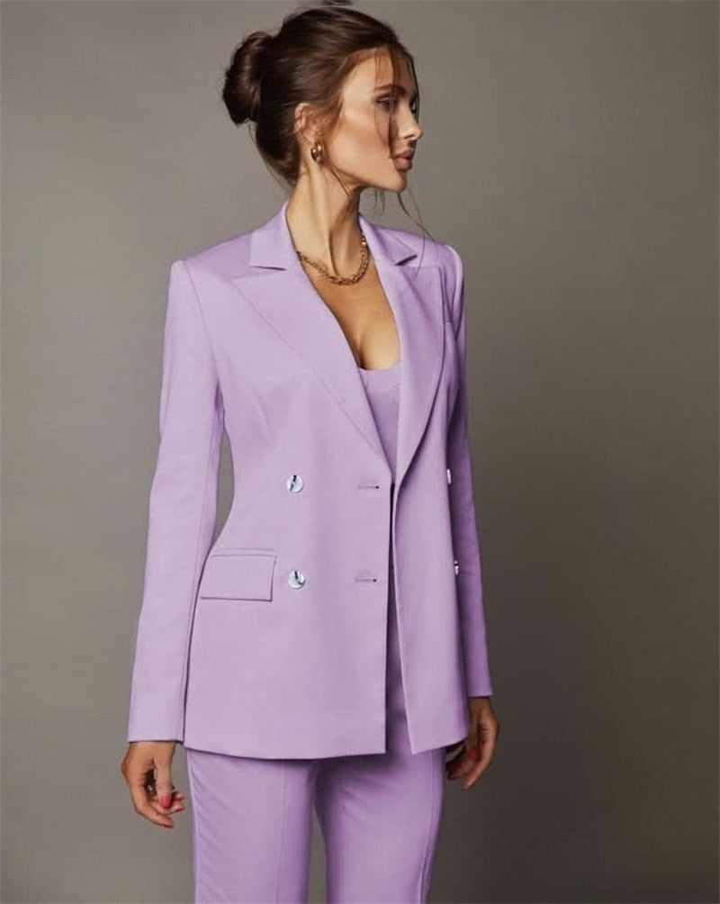Costume 3 pièces violet clair pour femme, ensemble blazer, robe de soirée formelle, sur mesure, costume d'affaires pour homme (veste, caraco, pantalon) 
