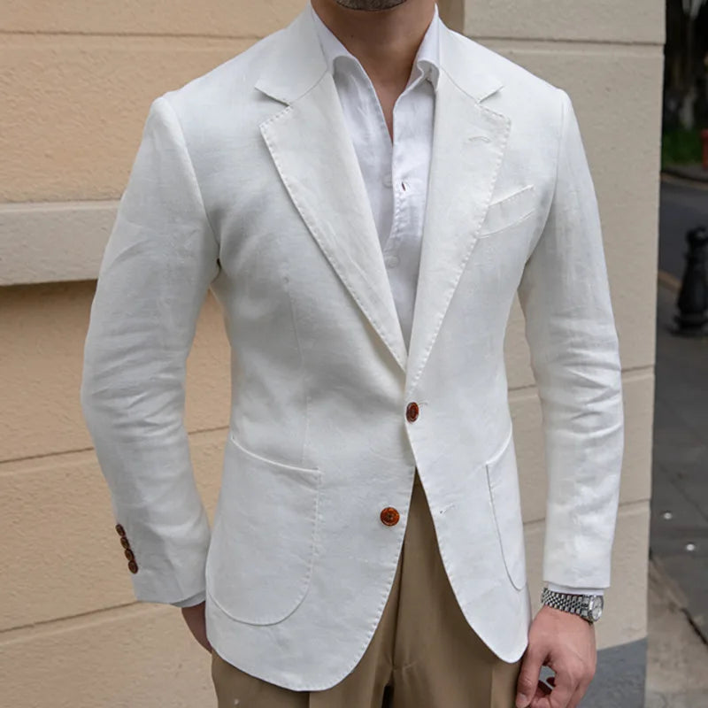 Blazer italien en lin pour homme, veste de luxe élégante pour mariage, marié, tenue de club social formelle