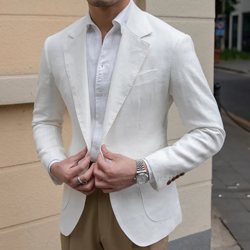 Blazer italiano de lino para hombre, blazer elegante de lujo para hombre, chaqueta para hombre, chaqueta para hombre, chaqueta formal para boda, novio, club social, trajes de chaqueta