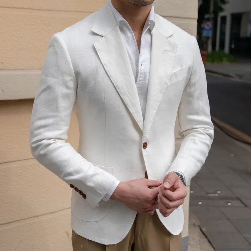 Blazer italiano de lino para hombre, blazer elegante de lujo para hombre, chaqueta para hombre, chaqueta para hombre, chaqueta formal para boda, novio, club social, trajes de chaqueta