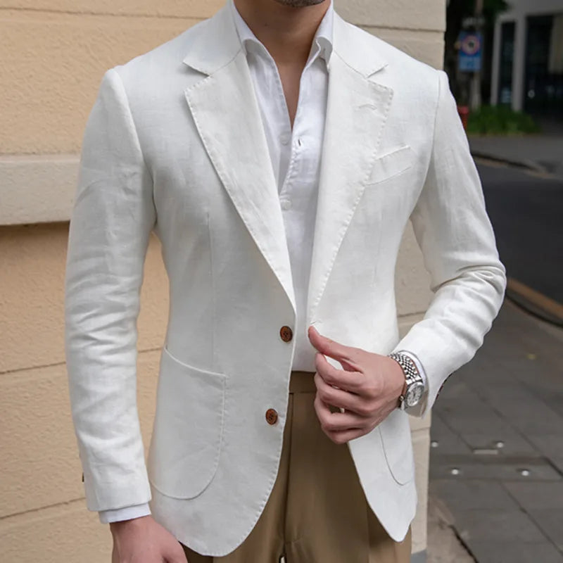 Blazer italiano de lino para hombre, blazer elegante de lujo para hombre, chaqueta para hombre, chaqueta para hombre, chaqueta formal para boda, novio, club social, trajes de chaqueta