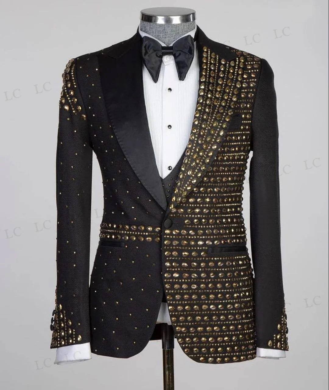 Traje de 3 piezas de lujo para hombre, con chaleco, pantalones y diamantes, esmoquin con abalorios, ropa de fiesta de alta costura, para boda, novio, talla grande, personalizado.